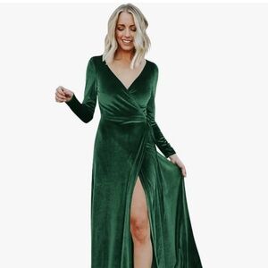 Emerald Green Velvet Wrap Dress